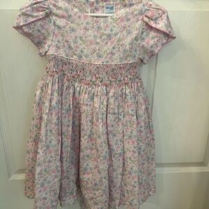 Luli Fama Pink and Blue Smocked Sundress with Puff Sleeves